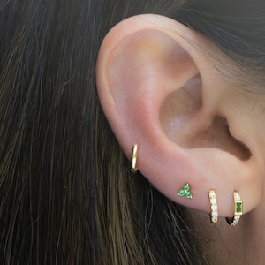 Emerald Green, Huggie, Mini Hoop, Gemstone Earrings, May Birthstone, Dainty Earrings, Birthstone Earrings, Gold Huggies, Gift for Her
