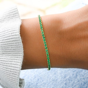 Emerald Tennis Bracelet, Gold Tennis Bracelet, Cubic Zirconia Tennis Bracelet, Dainty Bracelet, Gift for Her Minimalist Bracelet