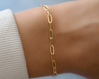 Small Paperclip Bracelet, Chain Bracelet, Gold Bracelet, Paperclip Chain Bracelet, Minimalist Bracelet, Stacking Bracelet, Gift for Her