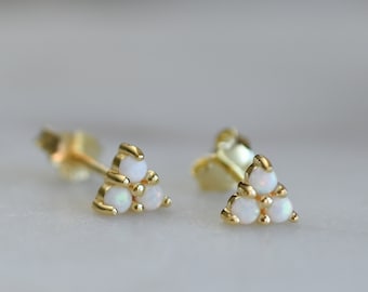 Opal Gold Studs, Opal Stud Earrings, White Opal Studs, Silver Studs, Opal Earrings, Tiny Gold Studs, Gold Stud Earrings, October Birthstone