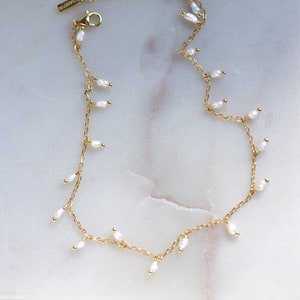 Gold Pearl Anklet Freshwater Pearl Ankle Bracelet Dainty Anklet Beach Anklet White Pearl Anklet Bridal Anklet Pearl Jewelry Gold Anklet