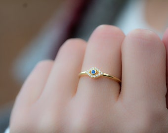 Dainty Evil Eye Stacking Ring, Gold Minimalist Ring, Simple Diamond Ring, Sterling Silver Ring, Thin Ring, Delicate Ring, Gift for her