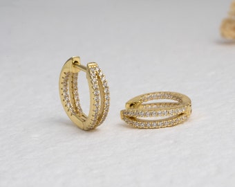 Small Diamond Hoop Earrings, Ear Huggies, Diamond Huggies, Small Hoop Earrings, Gold Hoops, Diamond Hoops, Minimalist Hoop Earrings, Gift