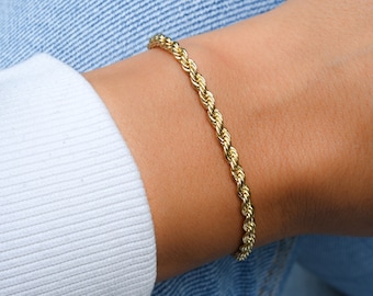 3mm Gold Rope Chain Bracelet, Gold Rope Bracelet, Dainty Bracelet, Minimalist Bracelet, Gift for Her, Chain Bracelet,