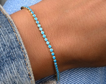 Turquoise Bracelet, Turquoise Tennis Bracelet, Dainty Bracelet, Turquoise Jewelry, Gift for Her, Minimalist Bracelet, Gold Tennis Bracelet