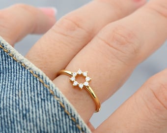 Sunburst Ring, Dainty Gold Ring, Minimalist Ring, Sterling Silver Ring, Diamond Ring, Gift for Her