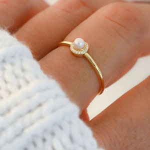 Pearl Ring, Dainty Pearl Ring, Gold Pearl Ring, Stacking Ring, Simple Ring, June Birthstone, Minimalist Ring, Sterling Silver Pearl Ring