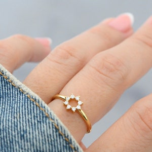 Sunburst Ring, Dainty Gold Ring, Minimalist Ring, Sterling Silver Ring, Diamond Ring, Gift for Her