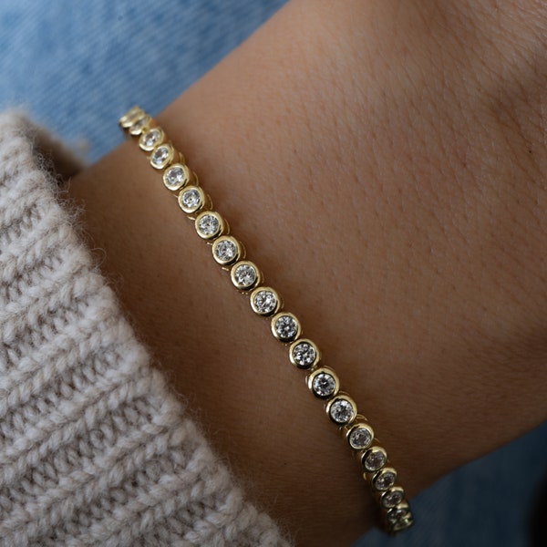 Tennis Armband, Gold Tennis Armband, Zirkonia Tennis Armband, zierliches Armband, Diamant Armband, Geschenk für sie, minimalistisches Armband