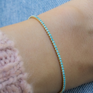 Turquoise Bracelet, Turquoise Tennis Bracelet, Dainty Bracelet, Turquoise Jewelry, Gift for Her, Minimalist Bracelet, Gold Tennis Bracelet