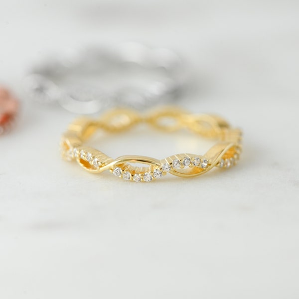 Anillo de infinito, anillo de eternidad, anillo de circonita cúbica, anillo delicado, anillo sencillo, anillo apilable, anillo de diamantes, anillo de eternidad, regalo para ella, anillo apilable
