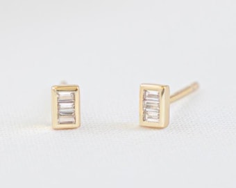 Baguette Stud Earrings, Sterling Silver Earrings, Small Earrings, Cartilage Earrings, Dainty Earrings, Minimalist Earrings, Tiny Studs