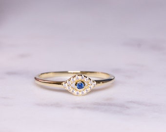 Sierlijke boze oog stapelring, gouden minimalistische ring, eenvoudige diamanten ring, Sterling zilveren ring, dunne ring, delicate ring, cadeau voor haar