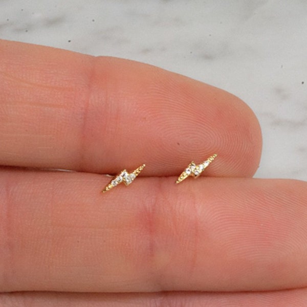 CZ Lightning Bolt Stud Earrings, Gold Bolt Earrings, Dainty Stud Earrings, Lightning Studs, Minimalist Stud Earrings, Cartilage Earrings