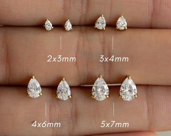 Pear Stud Earrings available in Multiple Sizes, Tear Drop Earrings, Diamond Studs, Cartilage Studs, Small Studs