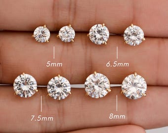 Diamond Stud Earrings Available in 4 Sizes, Dainty Stud Earrings, Round Stud Earrings, Sterling Silver Earrings, Bridal Earrings