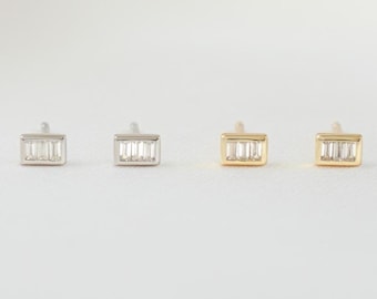 Stud Earrings, Small Earrings, Cartilage Earrings, Minimalist Earrings, Baguette Studs, Sterling Silver Earrings, Dainty Earrings, Tiny Stud