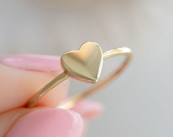 Minamalist Heart Ring, Sterling Silver Heart Ring, Gold Heart Ring, Promise Ring, Gift for Her, Love Ring, Dainty Ring, Stacking Ring