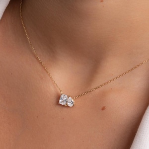Toi et Moi Necklace, Pendant Necklace, Emerald Necklace, Gemstone Necklace, Gift for Her, Bridal Jewelry, Wedding Jewelry, Anniversary Gift