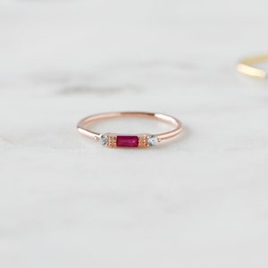 Ruby Dainty Baguette Stacking Ring, Gold Minimalist Ring, Simple Ruby Ring, Sterling Silver Ring, Thin Ring, Delicate Ring, Gift for Her image 4