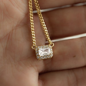Diamond Necklace, Dainty Gold Necklace, Baguette Necklace, Gift for Her, Diamond Necklace, CZ Necklace, Emerald Cut Necklace, Baguette