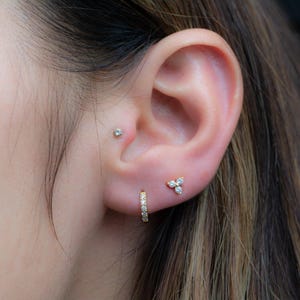 Three Stone CZ Stud Earrings, Triangle CZ Earrings, Simple Gold Stud Earrings, Dainty Stud Earrings, Triangle Shaped Diamond Earrings image 2