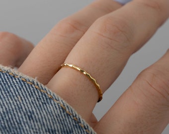 Stacking Ring, Thin Gold Ring, Dainty Ring, Minimalist Ring, Gold Ring, Hammered Ring, Sterling Silver Ring, Simple Ring, Delicate Ring