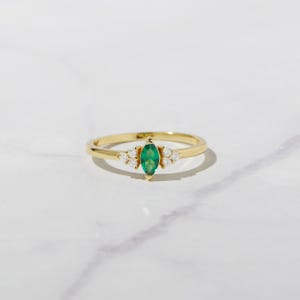 Dainty Simple Emerald Stacking Ring, Marquise Ring, Gold Minimalist Ring, Simple Diamond Ring, Sterling Silver Ring, Thin Ring Delicate Ring