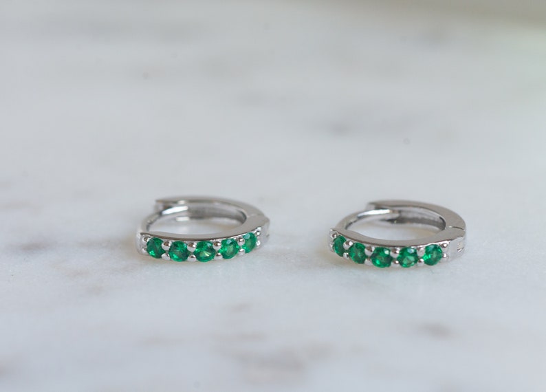 Emerald Earrings, Green Earrings, Hoop Earrings, Dainty Earrings, Tiny Hoop Earrings, Minimalist Earrings, Gold Earrings, Small Hoops, Gift image 7