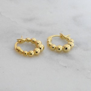 Beaded Hoop Earrings, Ball Hoop Earrings, Small Gold Hoop Earrings, Minimalist Huggie Hoop Earrings, Boho Hoop Earrings, Gold Huggie Hoops,