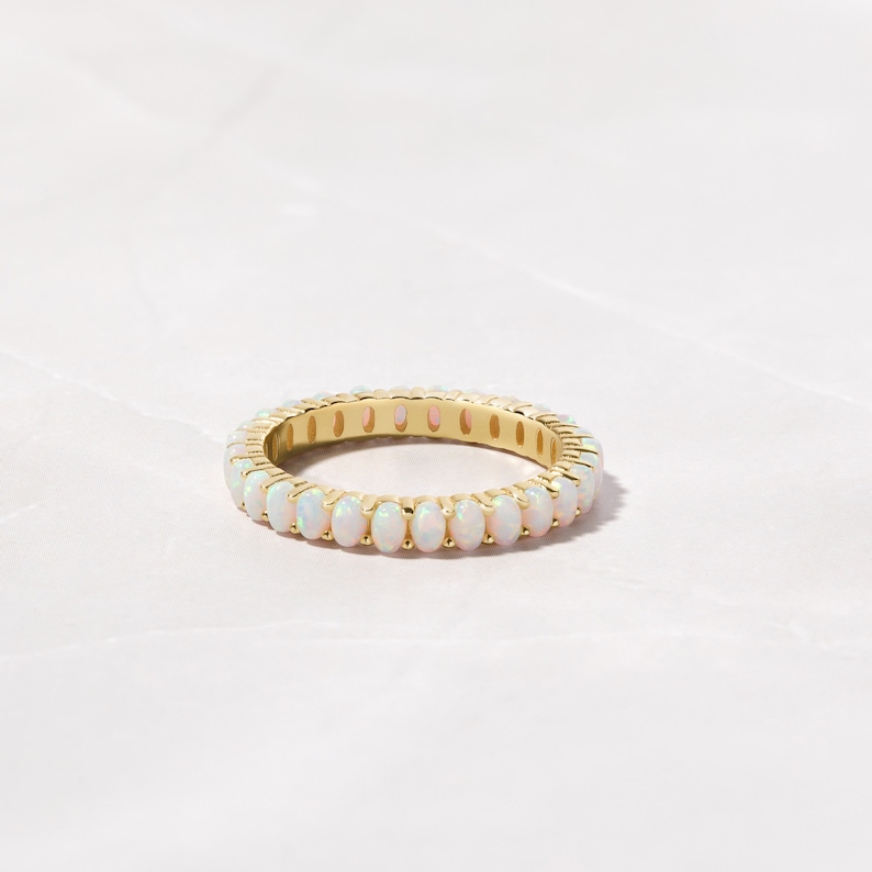 Opal Eternity Ring, Dainty Opal Ring, Gold Opal Ring, Silver Opal Ring, Minimalist Ring, Opal Stacking Ring, Gift for Her, White Opal Ring image 6