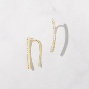 Diamond Ear Climber Earrings, CZ Ear Climber Earrings, Ear Climbers, Gold Ear Crawler Earrings, Sterling Silver Ear Climber, Ear Cuffs,