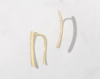 Diamond Ear Climber Earrings, CZ Ear Climber Earrings, Ear Climbers, Gold Ear Crawler Earrings, Sterling Silver Ear Climber, Ear Cuffs,