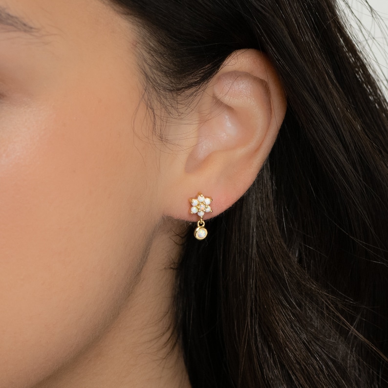 Opal Drop Earrings, Opal Stud Earrings, Opal Jewelry, Opal Dangle Earrings, Opal Studs White Opal Earrings, October Birthstone Opal Earrings image 2