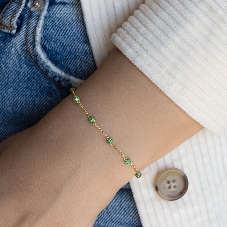 Beaded Bracelet, Emerald Bracelet, Gold Bracelet, Diamond Bracelet, Gift for Her, Dainty Bracelet, Minimalist Bracelet, Stacking Bracelet image 4