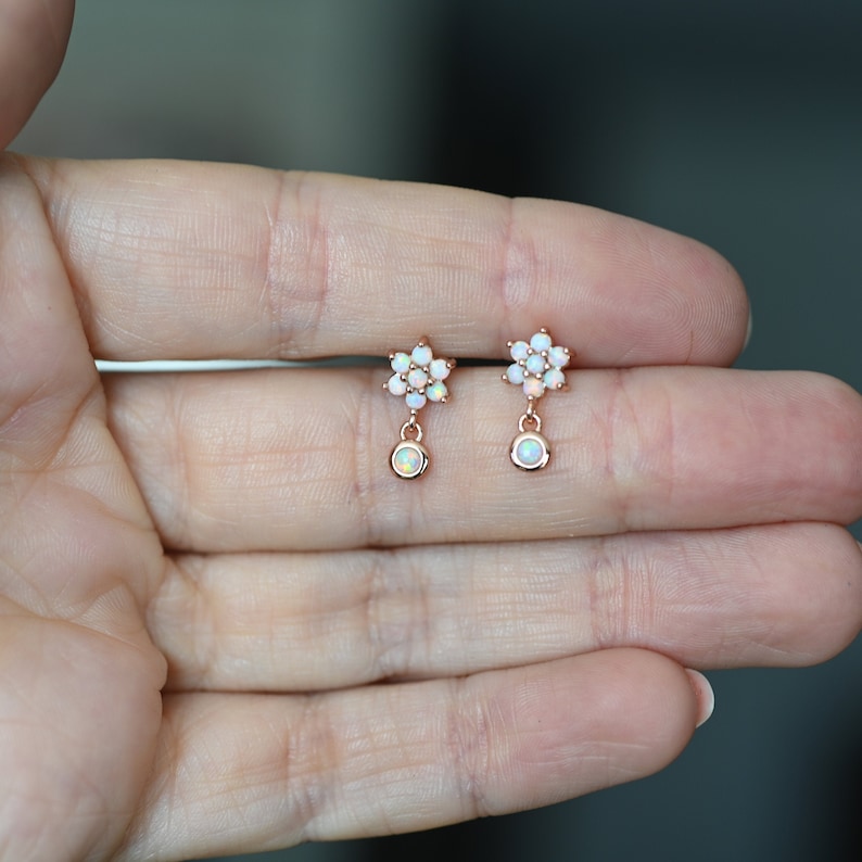 Opal Drop Earrings, Opal Stud Earrings, Opal Jewelry, Opal Dangle Earrings, Opal Studs White Opal Earrings, October Birthstone Opal Earrings image 1
