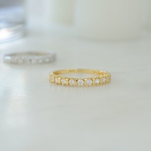 gold minimalist stacking ring with diamonds