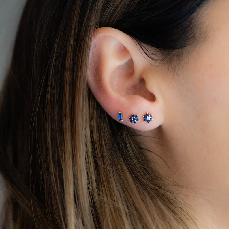 Sapphire Studs, Sapphire Earrings, Stud Earrings, Birthstone Earrings, Blue Earrings, Baguette Earrings, Tiny Studs, September Birthstone image 2