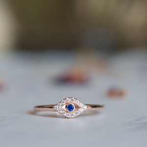 Dainty Evil Eye Stacking Ring, Gold Minimalist Ring, Simple Diamond Ring, Sterling Silver Ring, Thin Ring, Delicate Ring, Gift for her image 8
