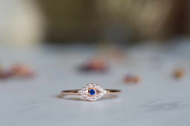 Dainty Evil Eye Stacking Ring, Gold Minimalist Ring, Simple Diamond Ring, Sterling Silver Ring, Thin Ring, Delicate Ring, Gift for her image 8
