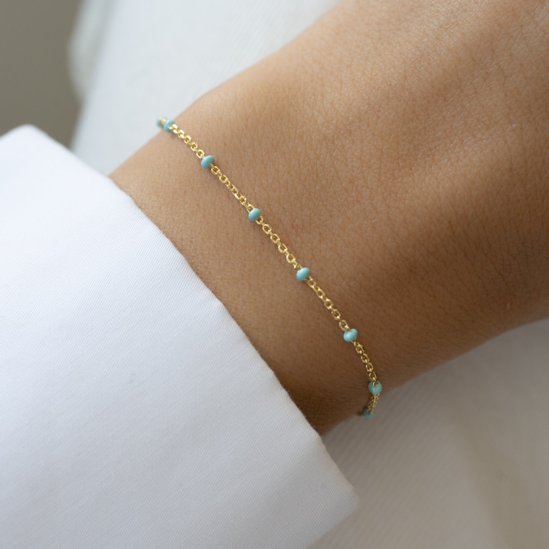 Turquoise Beaded Bracelet by Sami Jewels, Turquoise Bracelet, Dainty Bracelet, Minimalist Bracelet, Gift for Her, Gold Bracelet image 2