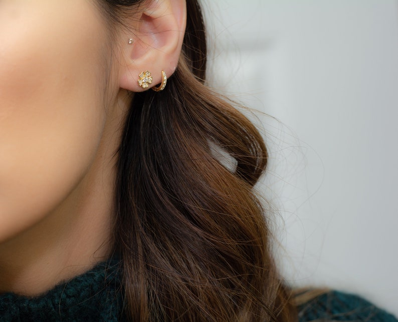 Small Flower Stud Earrings, Gold Stud Earrings, CZ Flower Earrings, Dainty Stud Earrings, Small Gold Earrings, Silver Flower Studs image 4