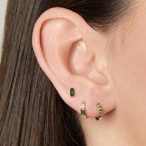 Emerald Earrings, May Birthstone, Mini Hoop, Hoop Earrings, Dainty Earrings, Emerald Jewelry, Huggie Hoops, Green Earrings, Gift for Her