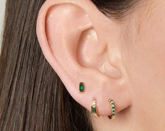 Emerald Earrings, May Birthstone, Mini Hoop, Hoop Earrings, Dainty Earrings, Emerald Jewelry, Huggie Hoops, Green Earrings, Gift for Her