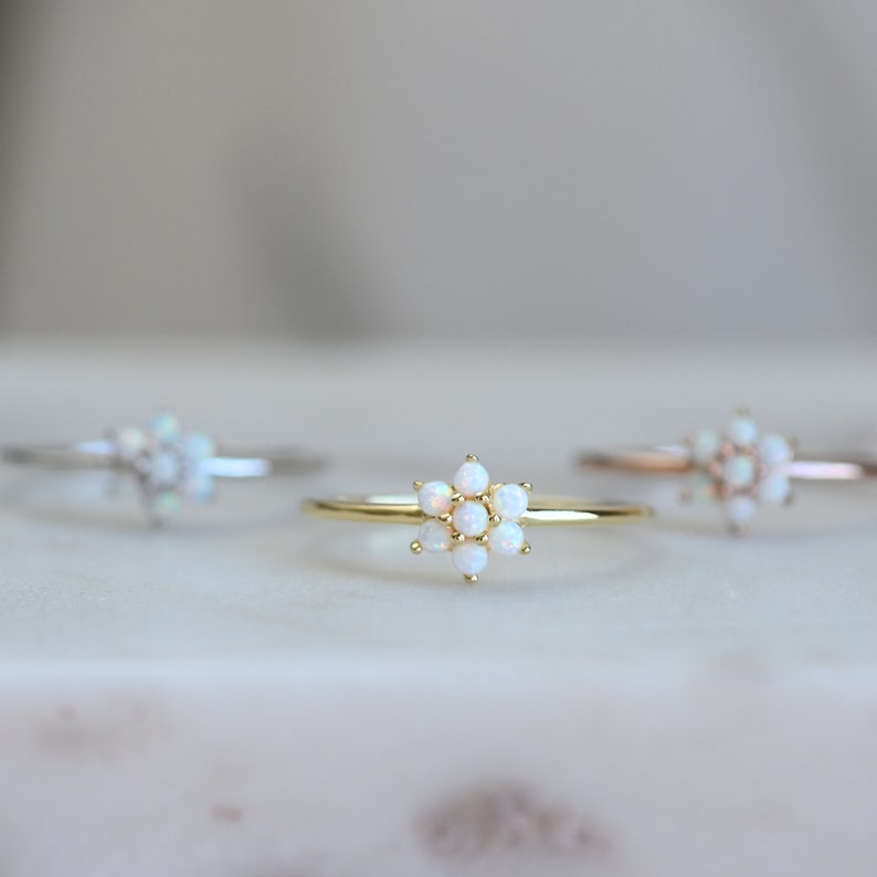 Dainty Opal Ring, Opal Stacking Ring, White Opal and CZ Ring, Gold Opal Ring, Sterling Silver Opal Ring, Delicate Opal Ring, Bridesmaid Gift image 2