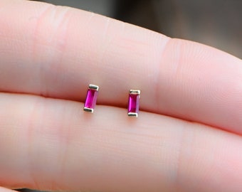 Ruby Baguette Earrings, Baguette Studs, Stud Earrings, Dainty Stud Earrings, Small Stud Earrings, Tiny Stud Earrings, Minimalist Earrings