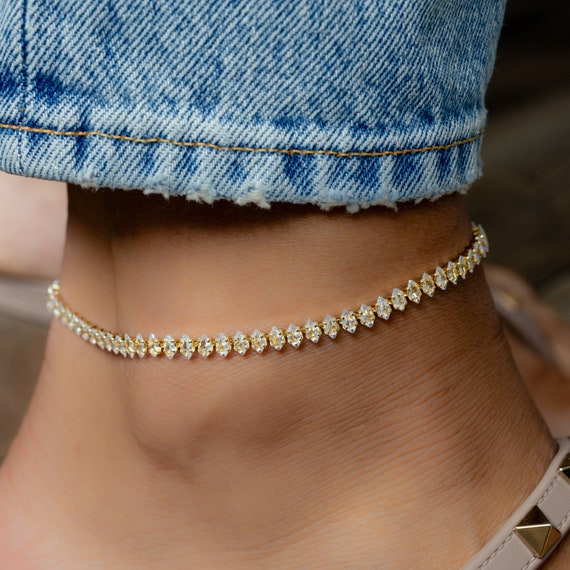 Anklet, Diamond Anklet, Ankle Bracelet, Beach Jewelry, Boho Anklet, Beach Anklet, Summer Anklet, Gold Anklet, Summer Jewelry, Gift for Her