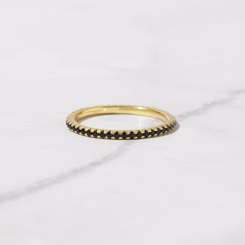 Dainty Black Diamond Stacking Eternity Ring Gold Minimalist Ring Simple Diamond Ring Silver Ring Gift for Her Delicate Ring Eternity Band image 2