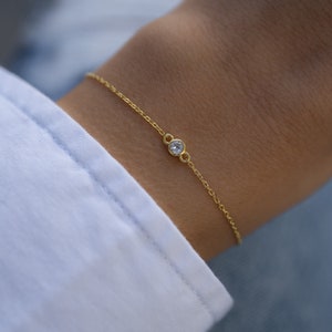 Bezel Diamond Bracelet, Dainty Bracelet, Adjustable Bracelet, Minimalist Bracelet, Delicate Bracelet, Gift for Her, Gold Bracelet, Simple