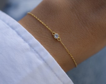 Bezel Diamond Bracelet, Dainty Bracelet, Adjustable Bracelet, Minimalist Bracelet, Delicate Bracelet, Gift for Her, Gold Bracelet, Simple